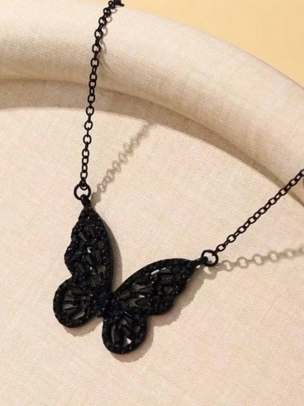 Goth Style Black Crystal Hollow Butterfly Necklace